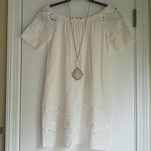 Saks Fifth Avenue Black Label Cream Eyelet Off-Shoulder Dress